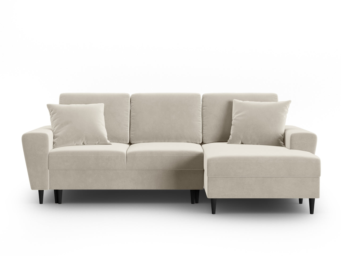 Kyoto Corner Sofa With Bed Function And Box, 4 Seats, 241x145 cm — Light Beige / Black Beech Wood / Right