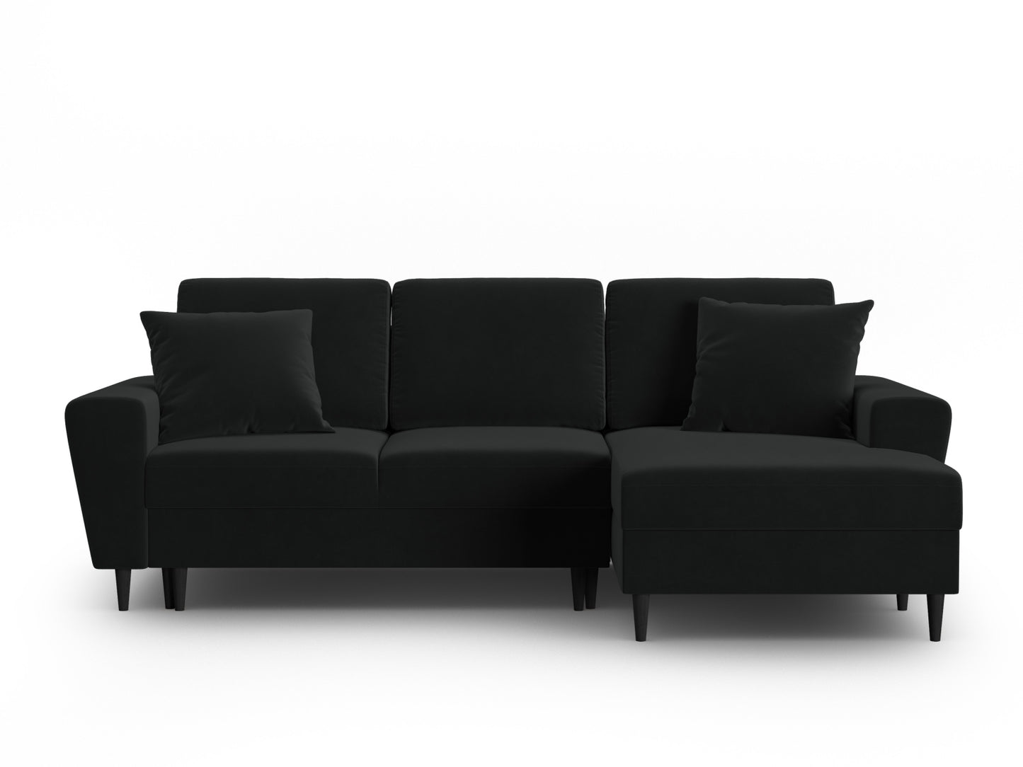 Kyoto Corner Sofa With Bed Function And Box, 4 Seats, 241x145 cm — Black / Black Beech Wood / Right