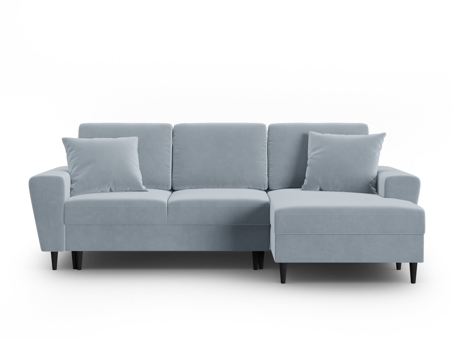 Kyoto Corner Sofa With Bed Function And Box, 4 Seats, 241x145 cm — Light Blue / Black Beech Wood / Right