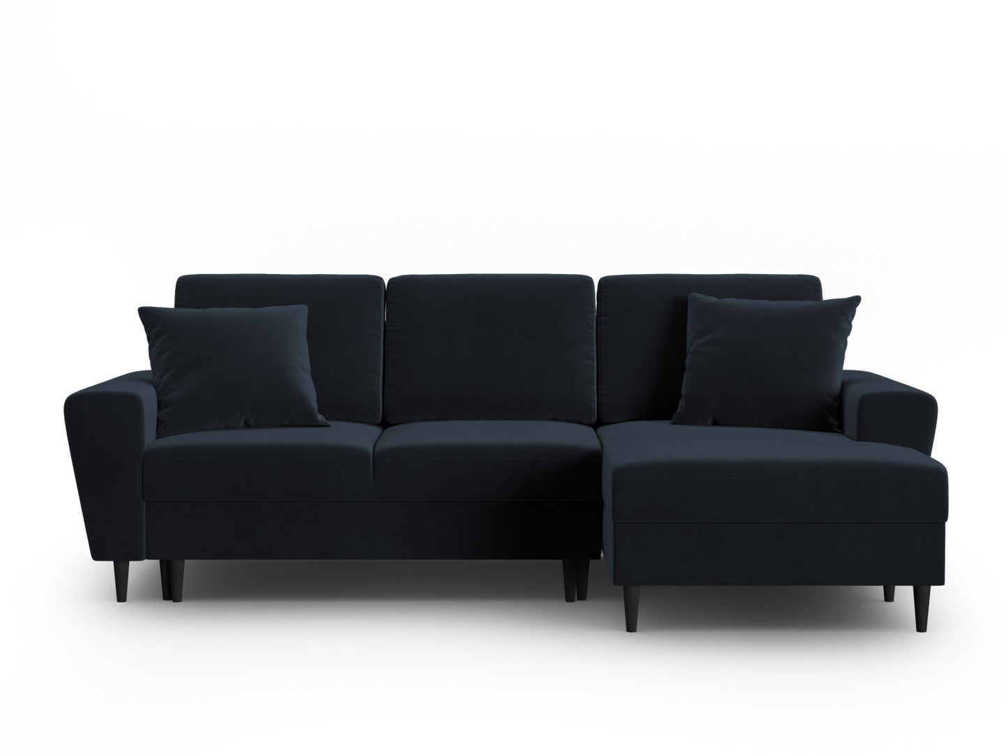 Kyoto Corner Sofa With Bed Function And Box, 4 Seats, 241x145 cm — Dark Blue / Black Beech Wood / Right