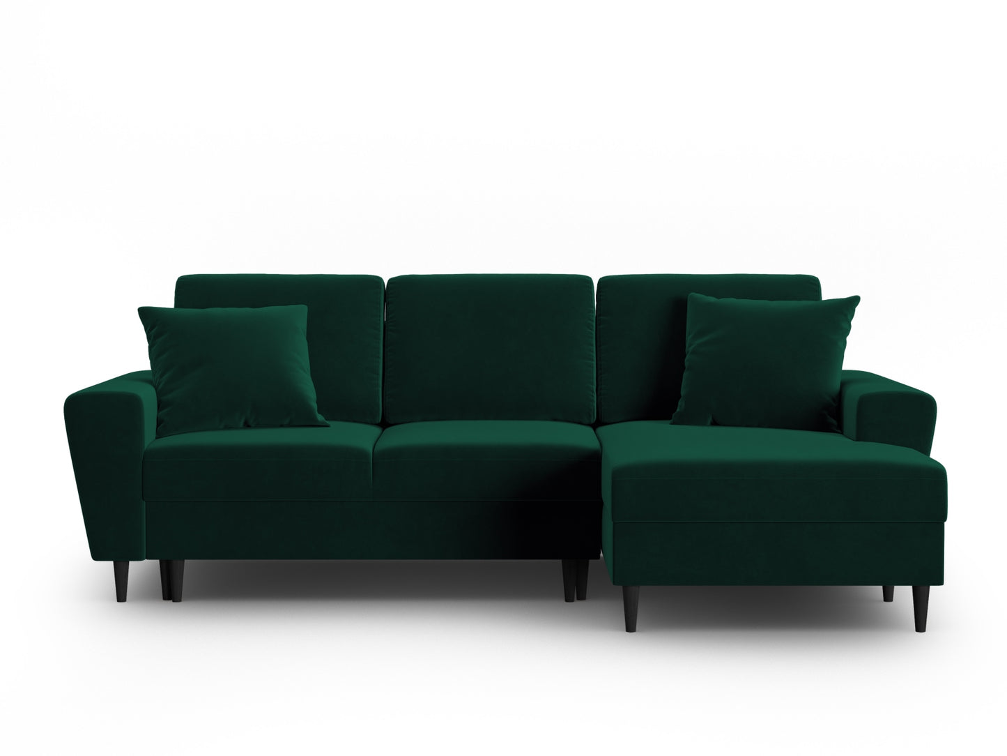 Kyoto Corner Sofa With Bed Function And Box, 4 Seats, 241x145 cm — Bottle Green / Black Beech Wood / Right