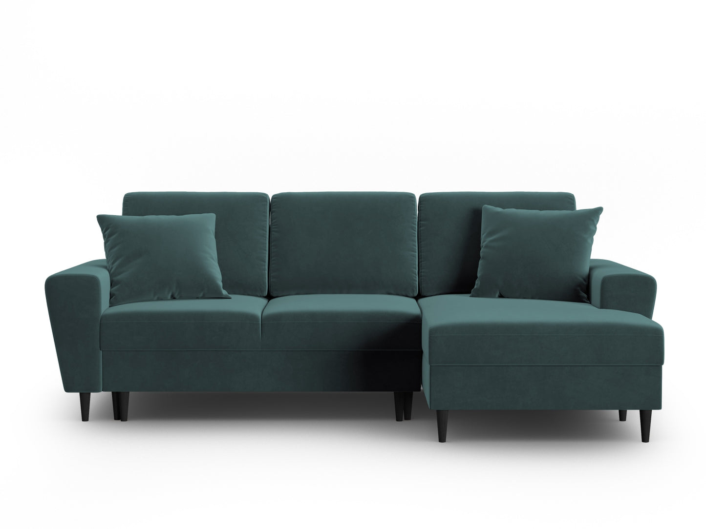 Kyoto Corner Sofa With Bed Function And Box, 4 Seats, 241x145 cm — Petrol / Black Beech Wood / Right