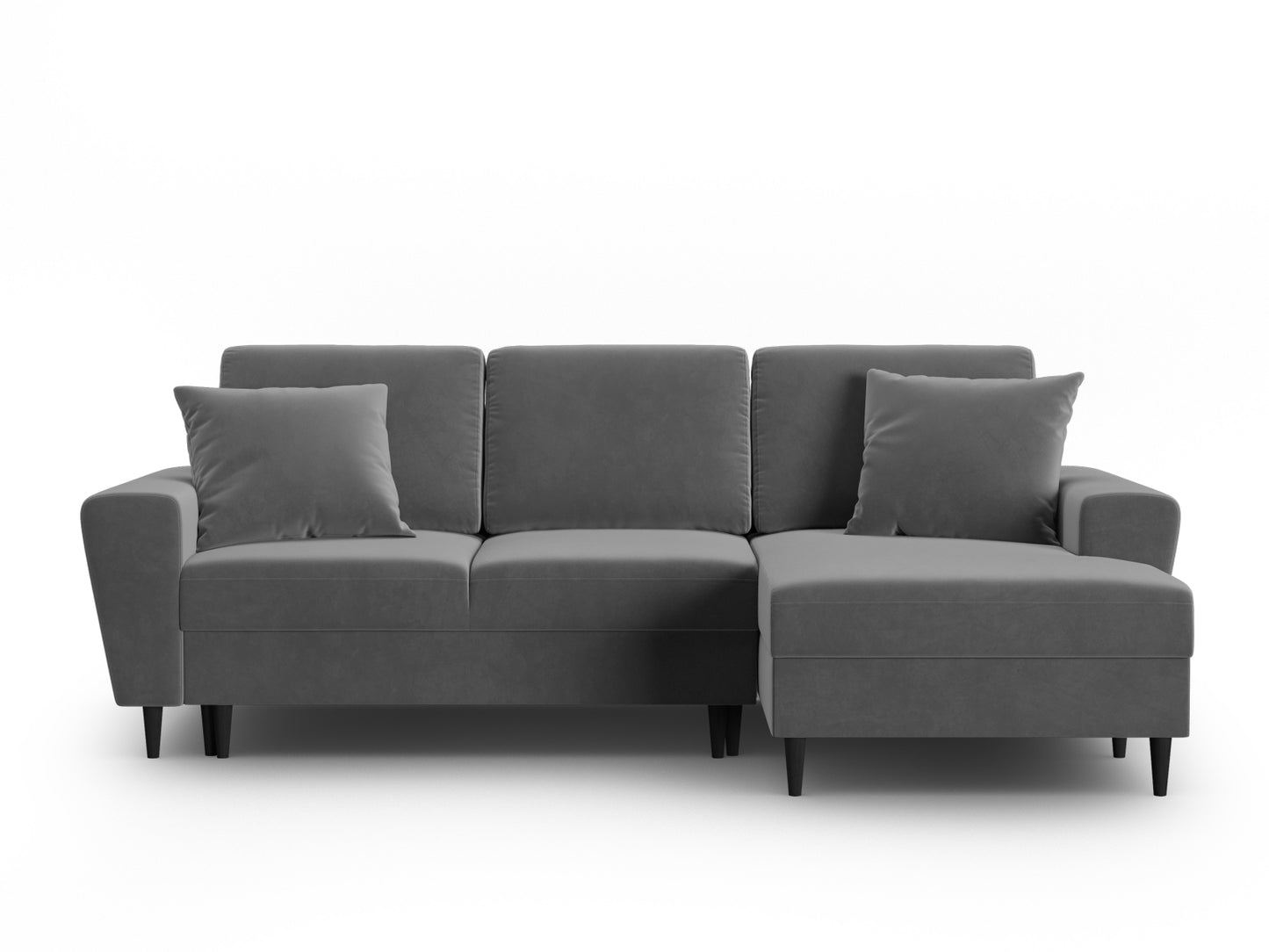 Kyoto Corner Sofa With Bed Function And Box, 4 Seats, 241x145 cm — Light Grey / Black Beech Wood / Right