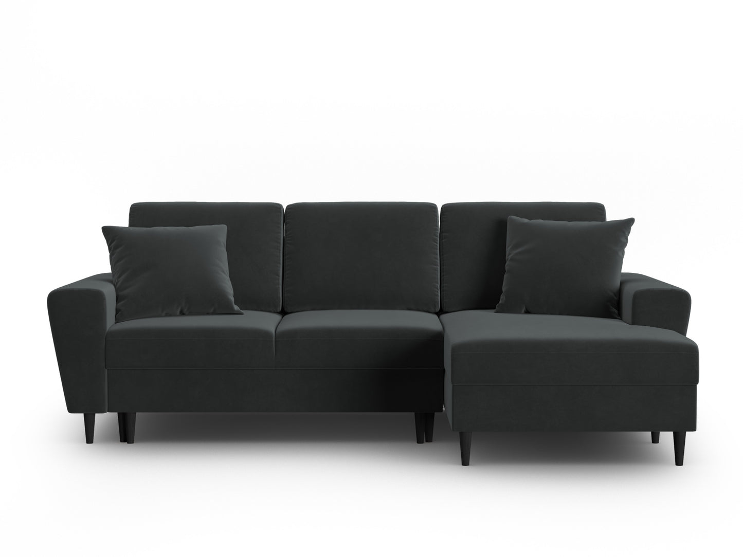 Kyoto Corner Sofa With Bed Function And Box, 4 Seats, 241x145 cm — Dark Grey / Black Beech Wood / Right