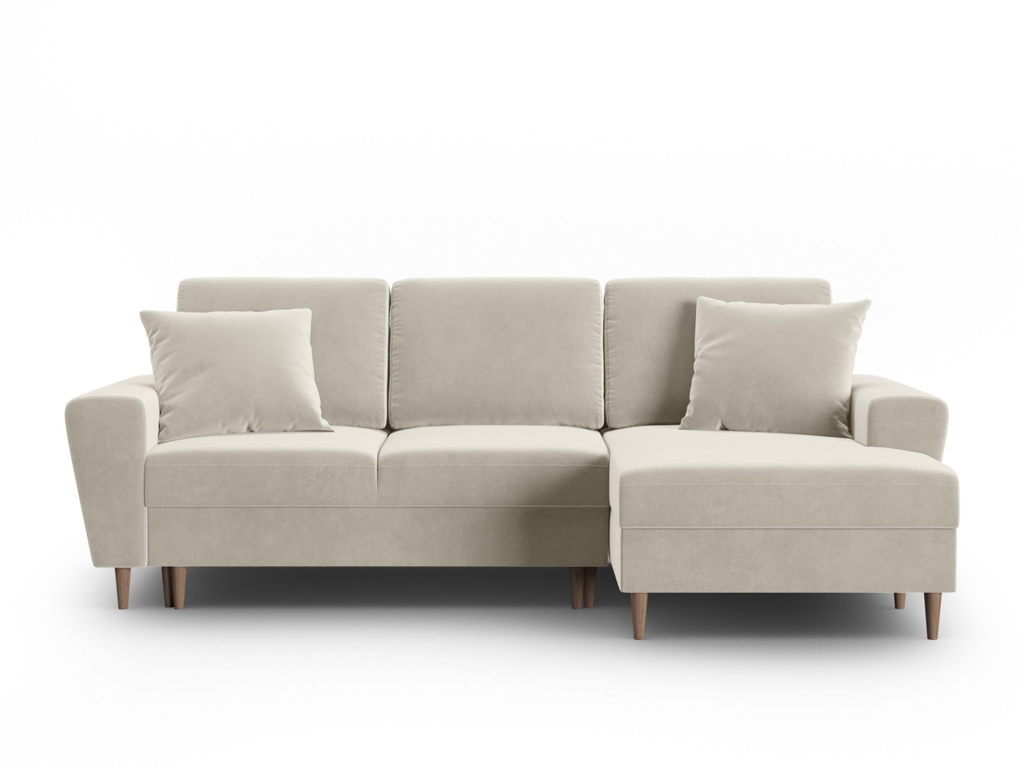 Kyoto Corner Sofa With Bed Function And Box, 4 Seats, 241x145 cm — Light Beige / Natural Beech Wood / Right