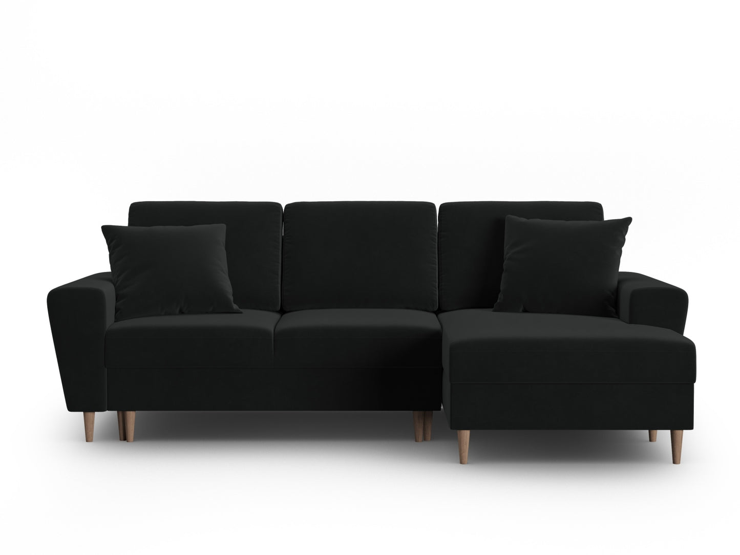Kyoto Corner Sofa With Bed Function And Box, 4 Seats, 241x145 cm — Black / Natural Beech Wood / Right