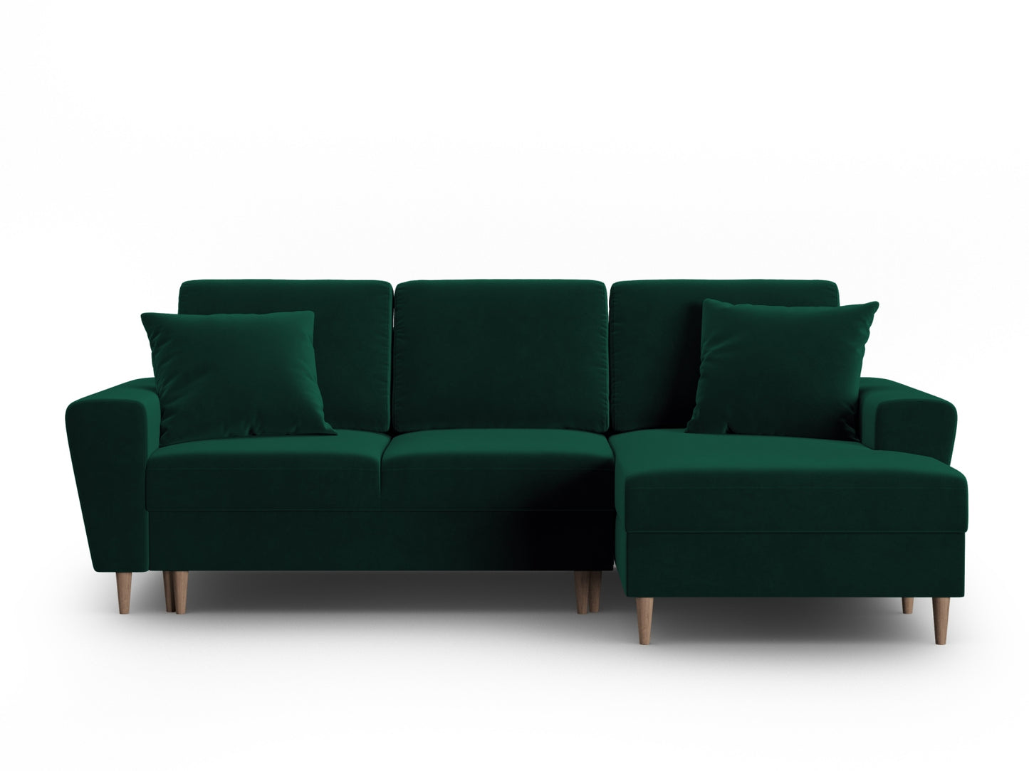 Kyoto Corner Sofa With Bed Function And Box, 4 Seats, 241x145 cm — Bottle Green / Natural Beech Wood / Right