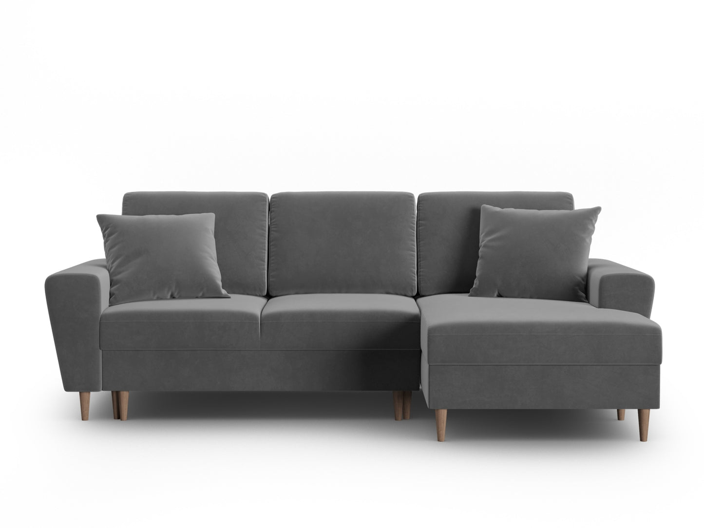 Kyoto Corner Sofa With Bed Function And Box, 4 Seats, 241x145 cm — Light Grey / Natural Beech Wood / Right