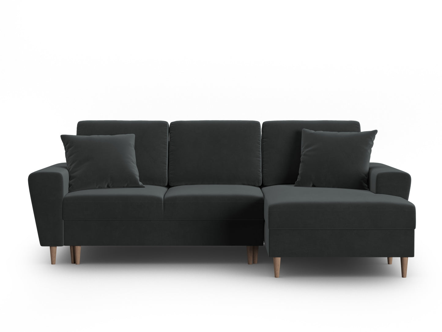 Kyoto Corner Sofa With Bed Function And Box, 4 Seats, 241x145 cm — Dark Grey / Natural Beech Wood / Right