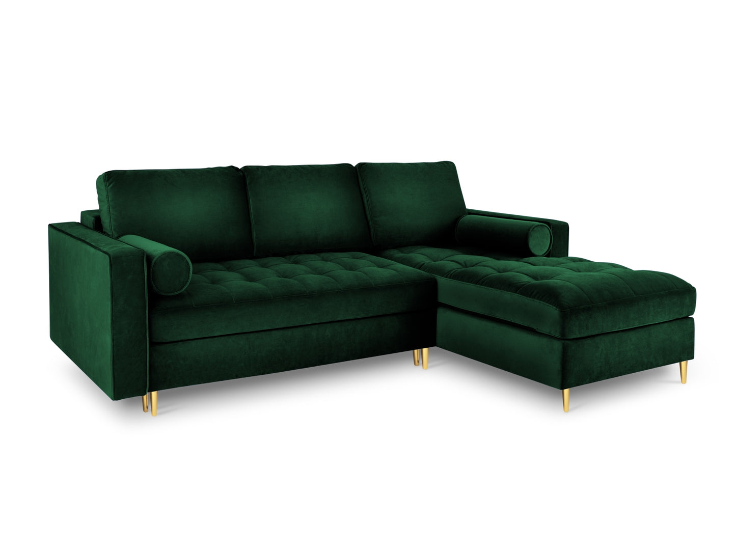 Aspen Corner Sofa With Bed Function And Box, 5 Seats, 240x175 cm — Bottle Green / Gold Metal / Right