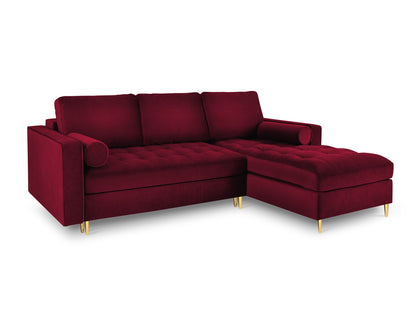 Aspen Corner Sofa With Bed Function And Box, 5 Seats, 240x175 cm — Red / Gold Metal / Right