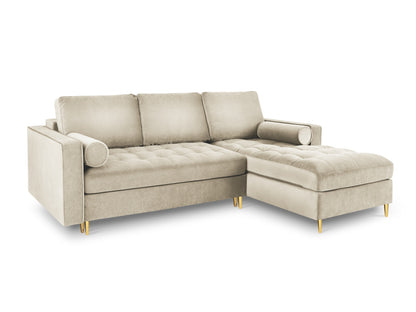 Aspen Corner Sofa With Bed Function And Box, 5 Seats, 240x175 cm — Dark Beige / Gold Metal / Right