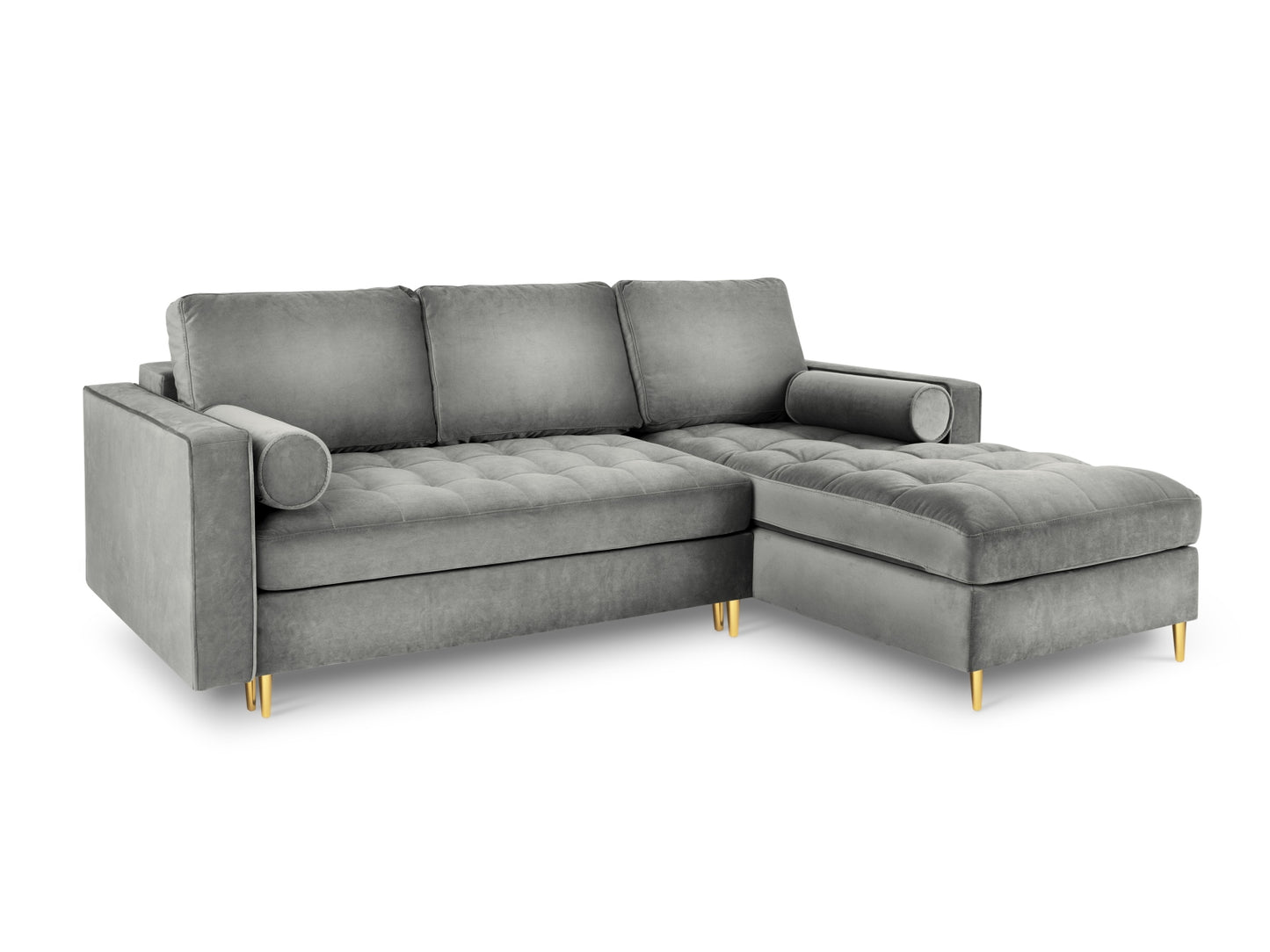 Aspen Corner Sofa With Bed Function And Box, 5 Seats, 240x175 cm — Grey / Gold Metal / Right