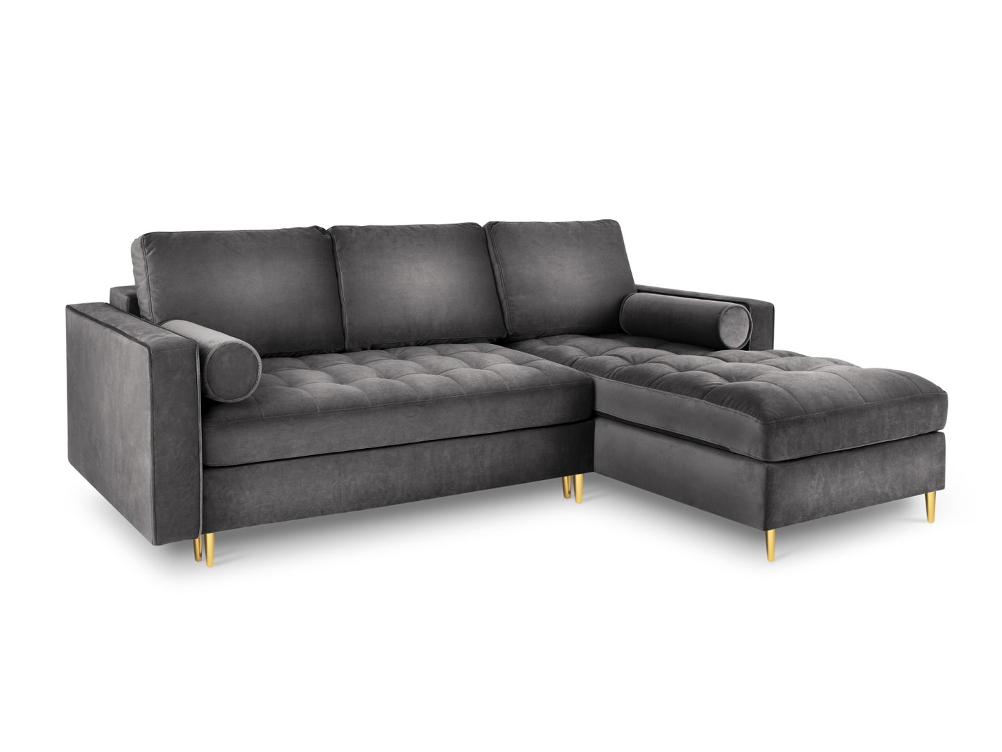 Aspen Corner Sofa With Bed Function And Box, 5 Seats, 240x175 cm — Dark Grey / Gold Metal / Right