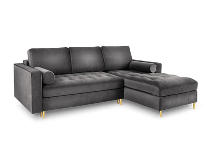 Aspen Corner Sofa With Bed Function And Box, 5 Seats, 240x175 cm — Dark Grey / Gold Metal / Right