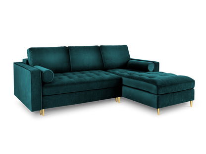 Aspen Corner Sofa With Bed Function And Box, 5 Seats, 240x175 cm — Petrol / Gold Metal / Right