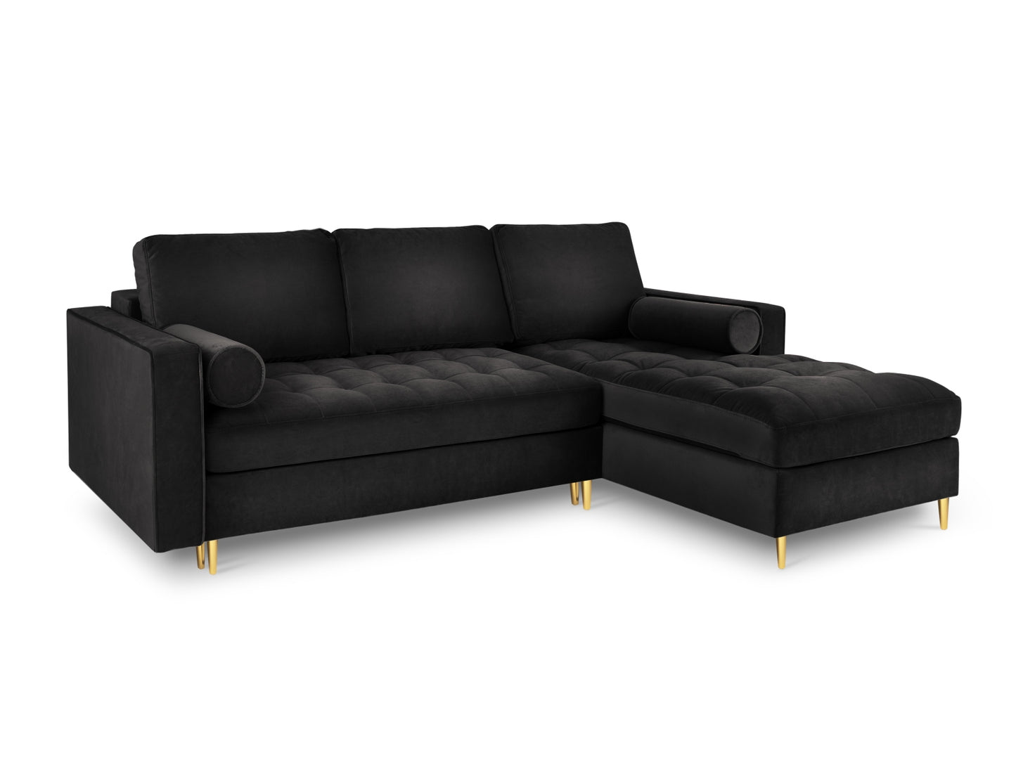 Aspen Corner Sofa With Bed Function And Box, 5 Seats, 240x175 cm — Black / Gold Metal / Right