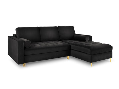 Aspen Corner Sofa With Bed Function And Box, 5 Seats, 240x175 cm — Black / Gold Metal / Right