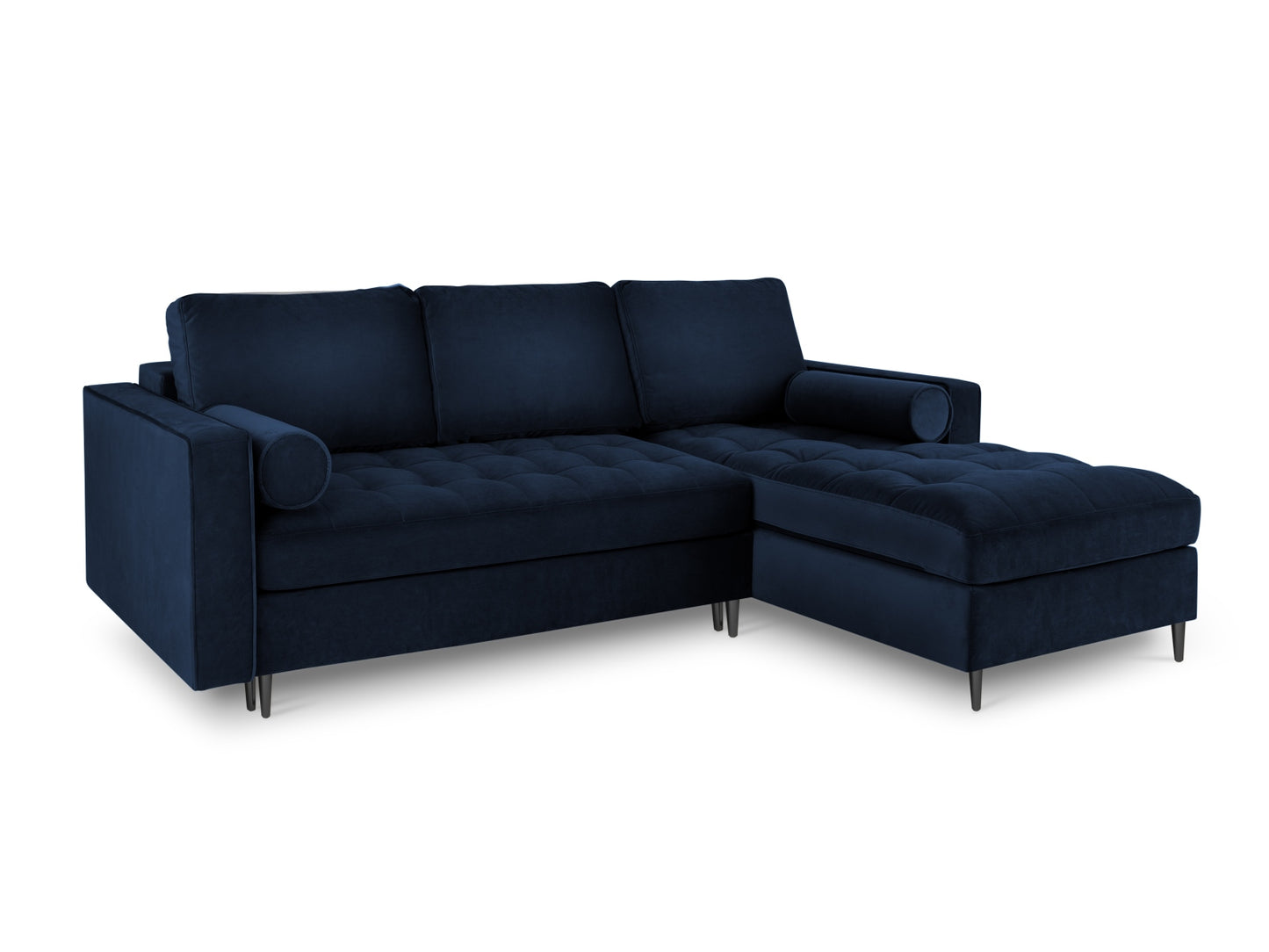 Aspen Corner Sofa With Bed Function And Box, 5 Seats, 240x175 cm — Royal Blue / Black Chrome Metal / Right
