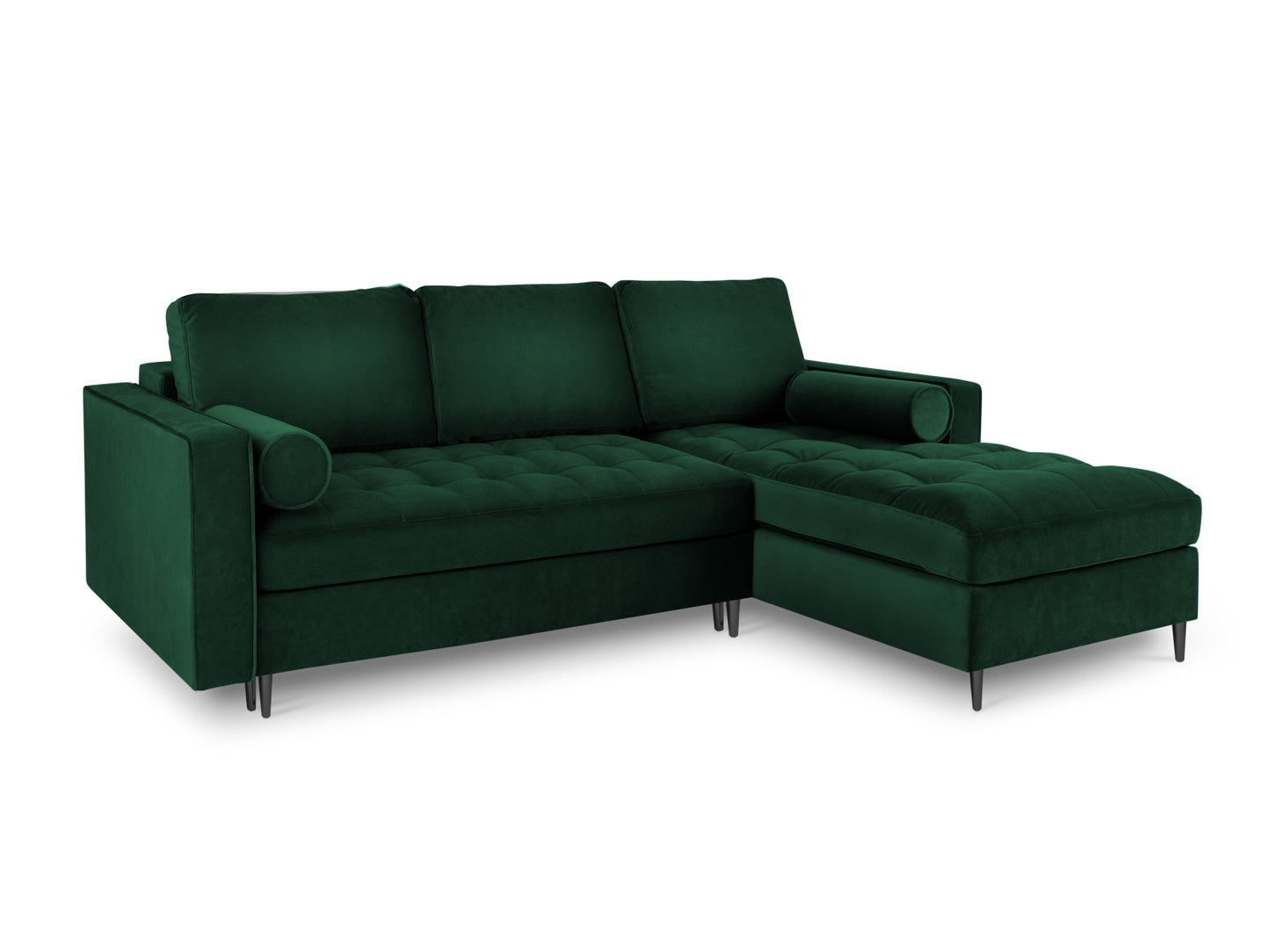 Aspen Corner Sofa With Bed Function And Box, 5 Seats, 240x175 cm — Bottle Green / Black Chrome Metal / Right