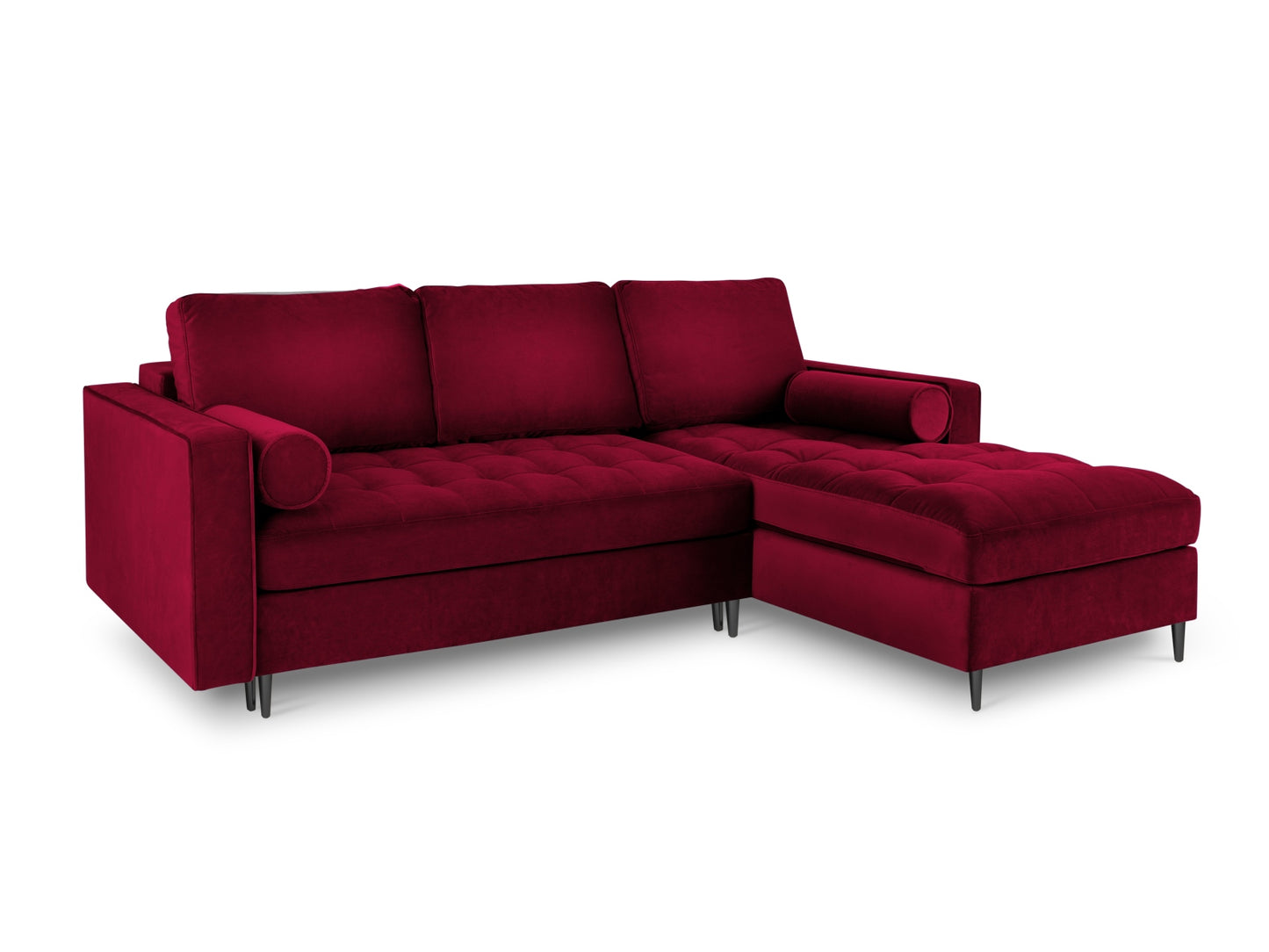 Aspen Corner Sofa With Bed Function And Box, 5 Seats, 240x175 cm — Red / Black Chrome Metal / Right