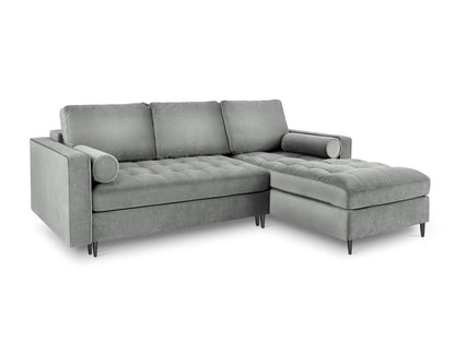 Aspen Corner Sofa With Bed Function And Box, 5 Seats, 240x175 cm — Grey / Black Chrome Metal / Right