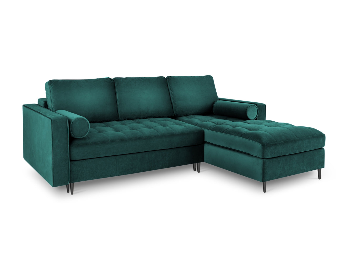 Aspen Corner Sofa With Bed Function And Box, 5 Seats, 240x175 cm — Petrol / Black Chrome Metal / Right