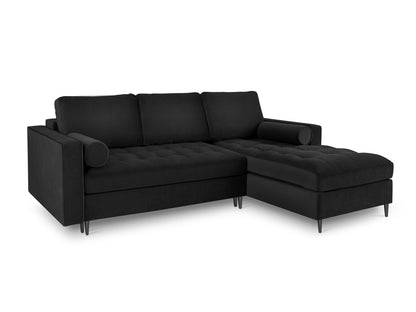 Aspen Corner Sofa With Bed Function And Box, 5 Seats, 240x175 cm — Black / Black Chrome Metal / Right