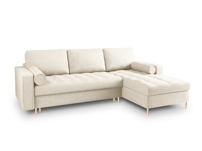 Aspen Corner Sofa With Bed Function And Box, 5 Seats, 240x175 cm — Light Beige / Gold Metal / Right