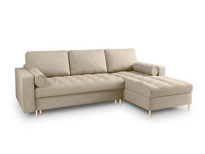 Aspen Corner Sofa With Bed Function And Box, 5 Seats, 240x175 cm — Beige / Gold Metal / Right