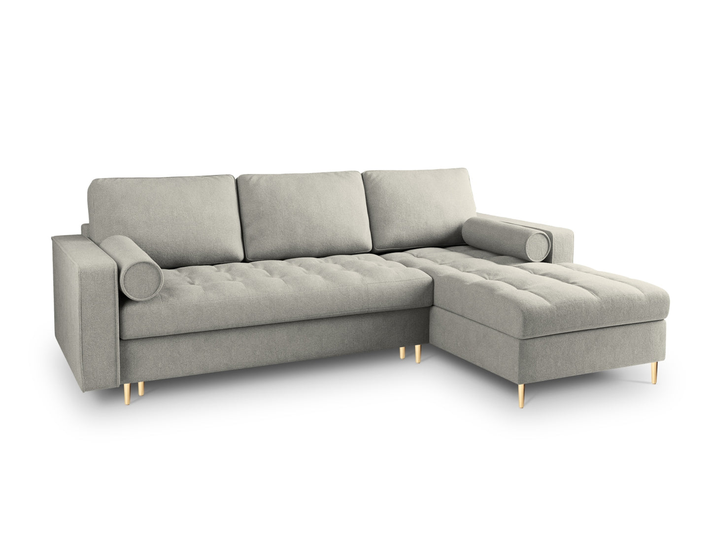 Aspen Corner Sofa With Bed Function And Box, 5 Seats, 240x175 cm — Light Grey / Gold Metal / Right