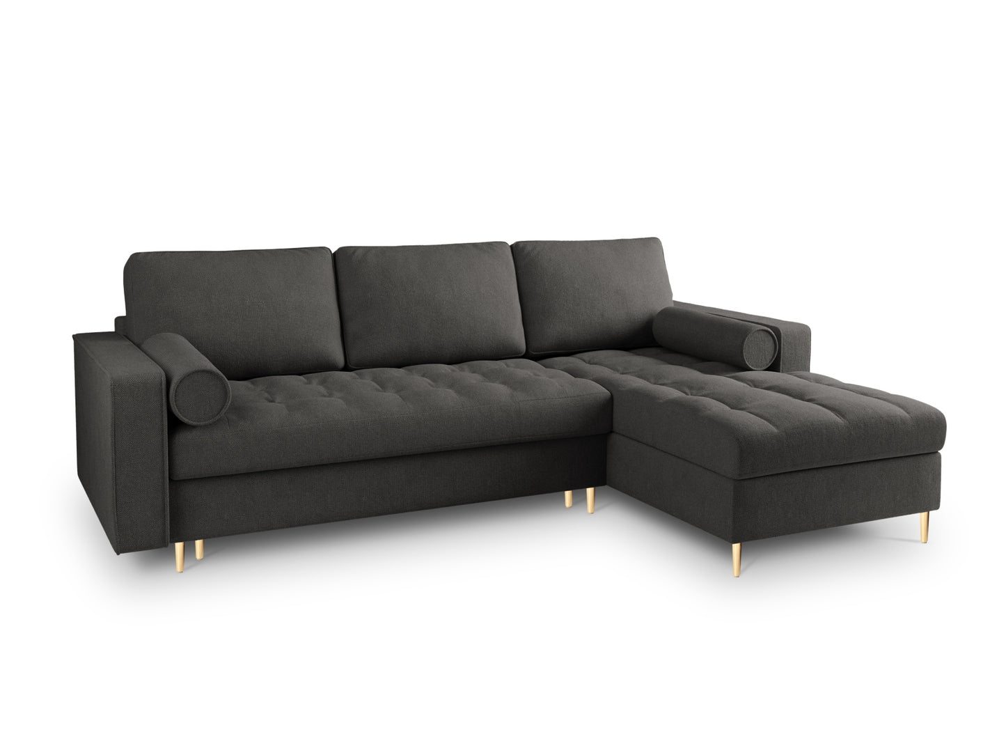Aspen Corner Sofa With Bed Function And Box, 5 Seats, 240x175 cm — Dark Grey / Gold Metal / Right
