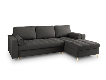 Aspen Corner Sofa With Bed Function And Box, 5 Seats, 240x175 cm — Dark Grey / Gold Metal / Right