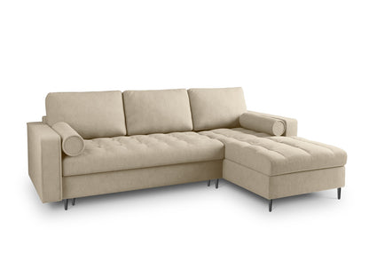 Aspen Corner Sofa With Bed Function And Box, 5 Seats, 240x175 cm — Beige / Black Chrome Metal / Right