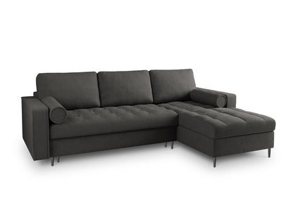 Aspen Corner Sofa With Bed Function And Box, 5 Seats, 240x175 cm — Dark Grey / Black Chrome Metal / Right