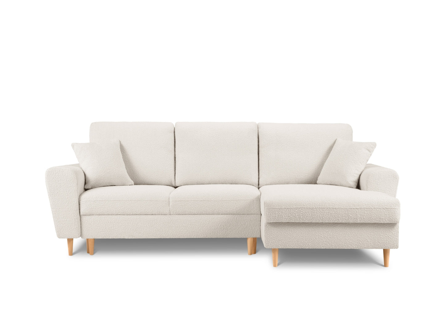 Kyoto Corner Sofa With Bed Function And Box, 4 Seats, 241x145 cm — Beige / Natural Beech Wood / Right
