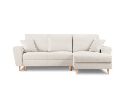 Kyoto Corner Sofa With Bed Function And Box, 4 Seats, 241x145 cm — Beige / Natural Beech Wood / Right