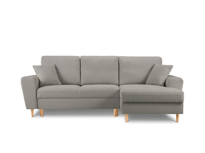 Kyoto Corner Sofa With Bed Function And Box, 4 Seats, 241x145 cm — Grey / Natural Beech Wood / Right