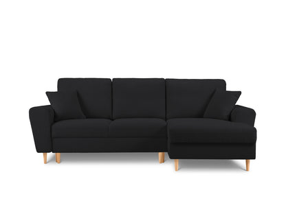 Kyoto Corner Sofa With Bed Function And Box, 4 Seats, 241x145 cm — Black / Natural Beech Wood / Right