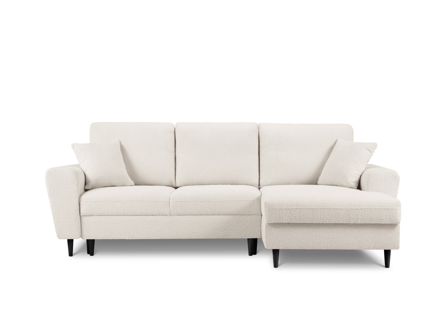 Kyoto Corner Sofa With Bed Function And Box, 4 Seats, 241x145 cm — Beige / Black Beech Wood / Right