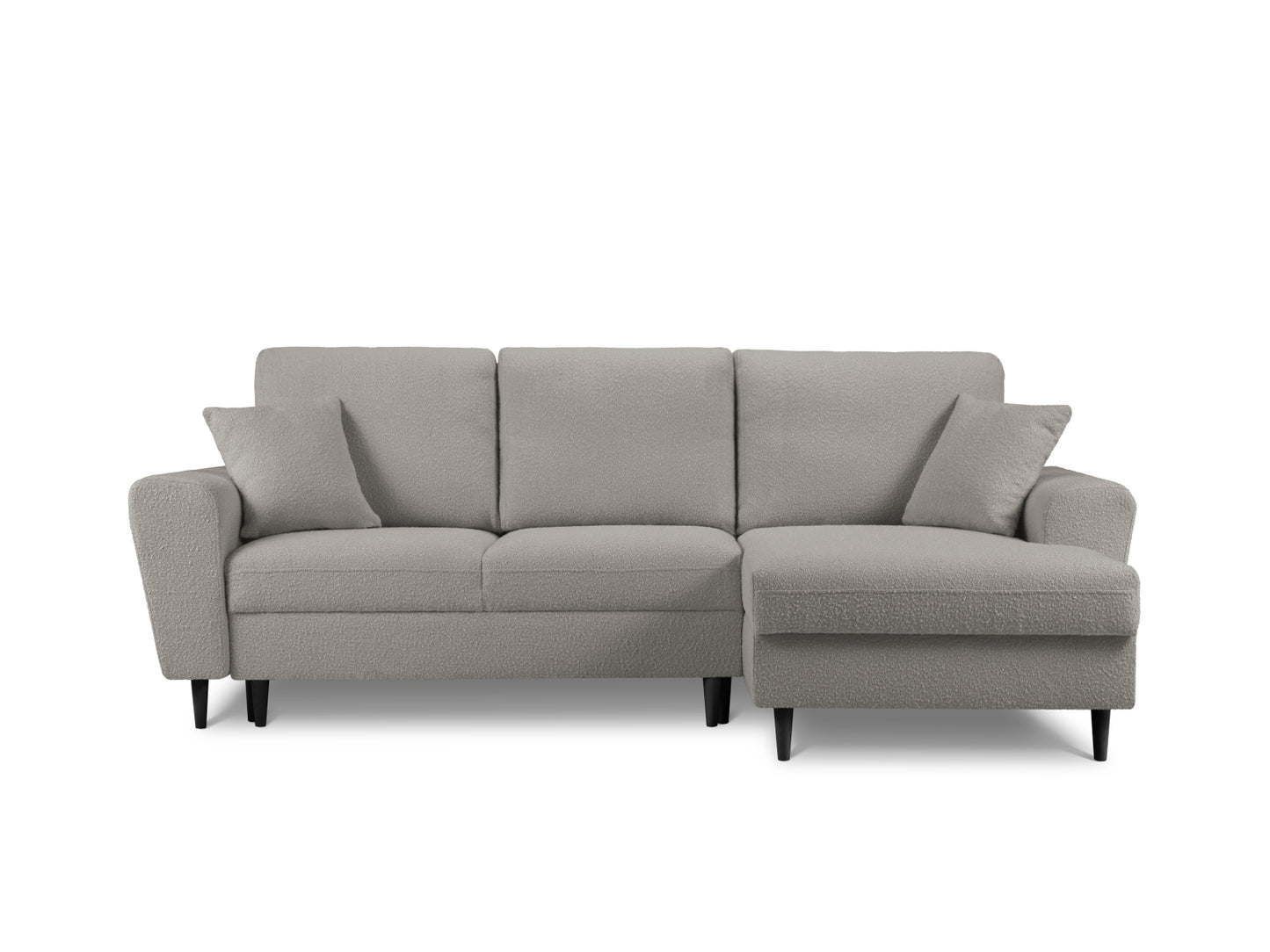 Kyoto Corner Sofa With Bed Function And Box, 4 Seats, 241x145 cm — Grey / Black Beech Wood / Right