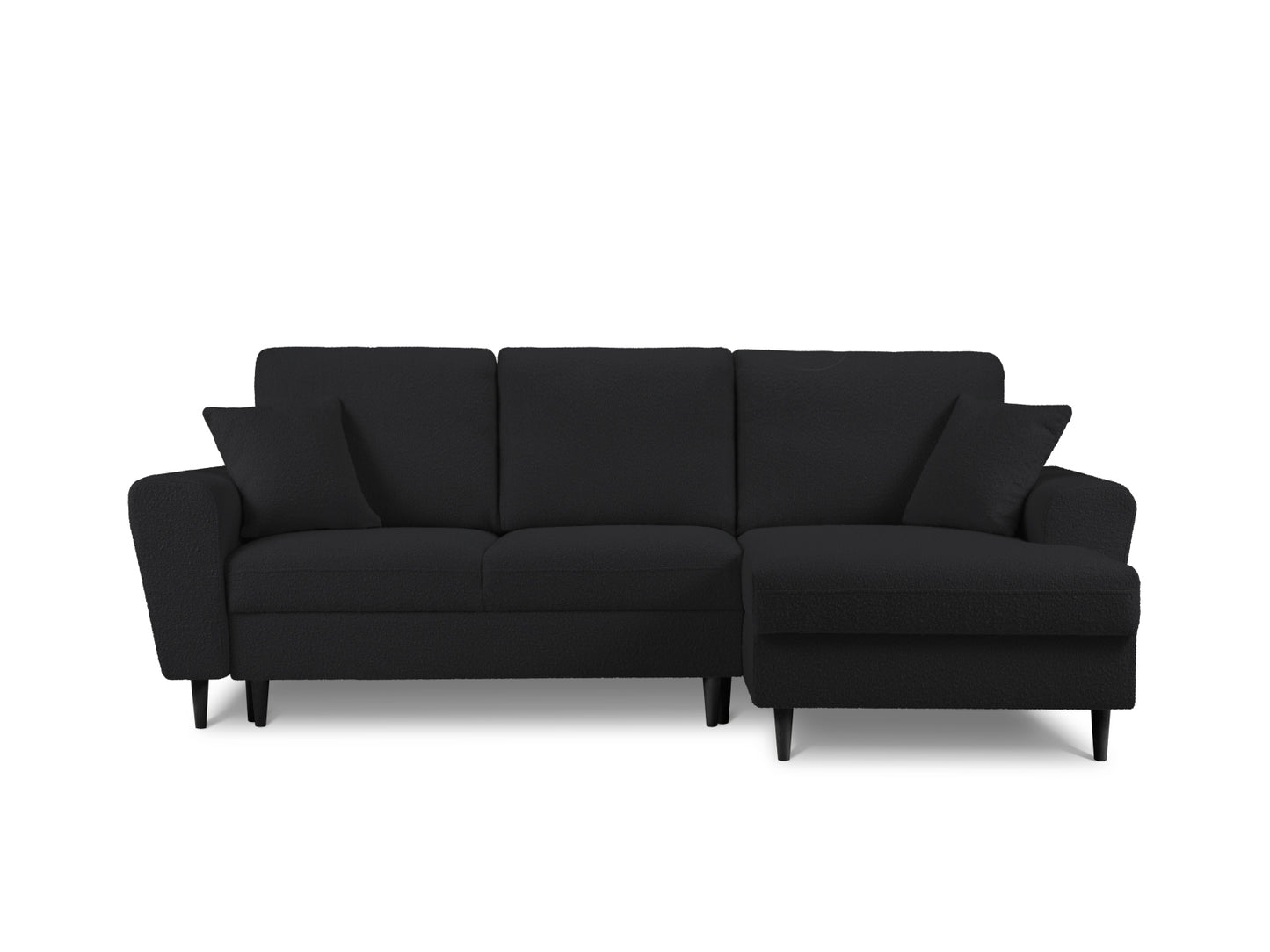 Kyoto Corner Sofa With Bed Function And Box, 4 Seats, 241x145 cm — Black / Black Beech Wood / Right