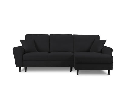 Kyoto Corner Sofa With Bed Function And Box, 4 Seats, 241x145 cm — Black / Black Beech Wood / Right