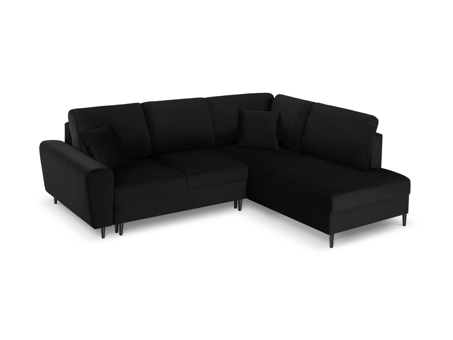 Kyoto Corner Sofa With Bed Function And Box, 5 Seats, 243x194 cm — Black / Black Chrome Metal / Right