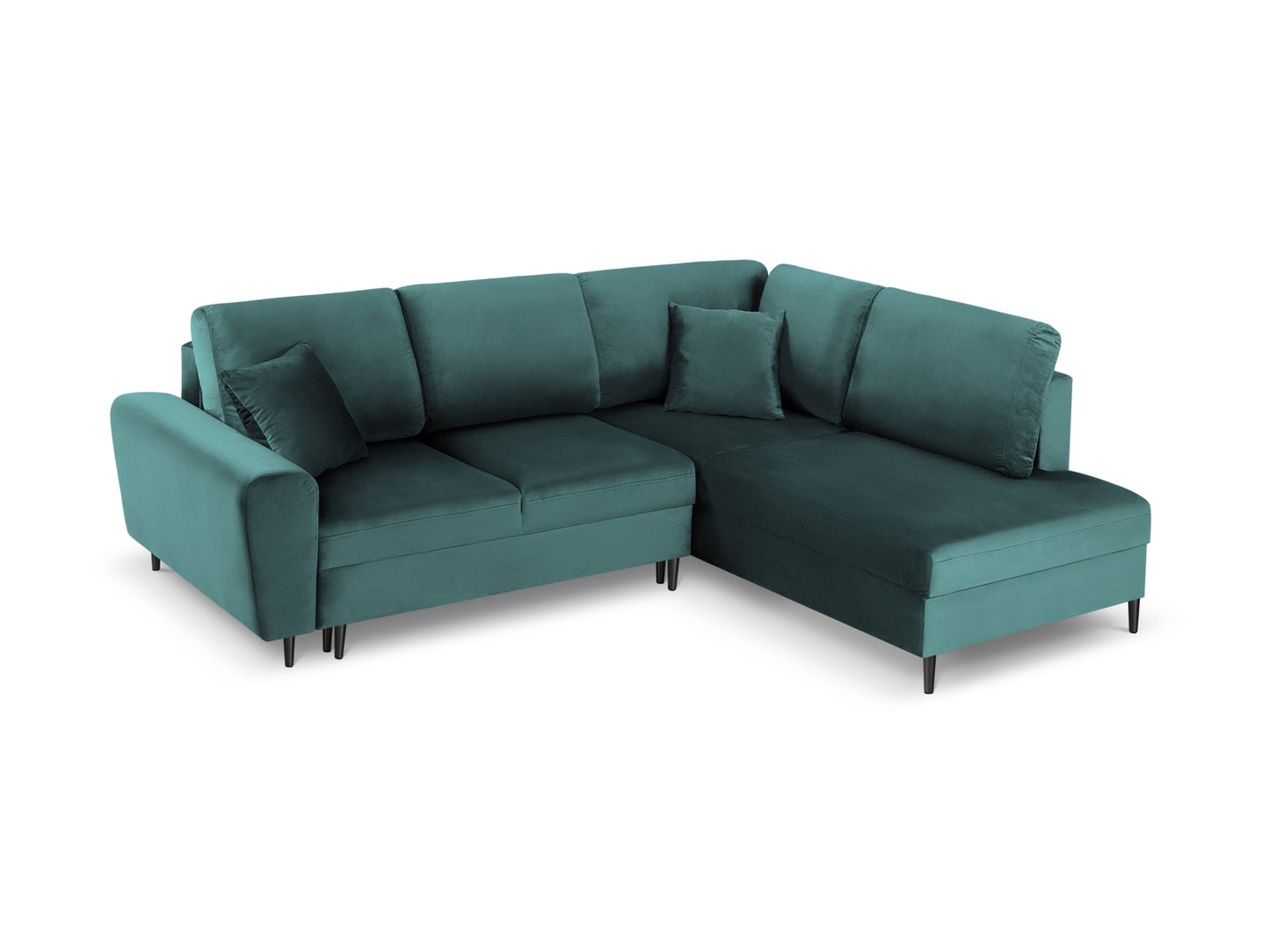 Kyoto Corner Sofa With Bed Function And Box, 5 Seats, 243x194 cm — Petrol / Black Chrome Metal / Right
