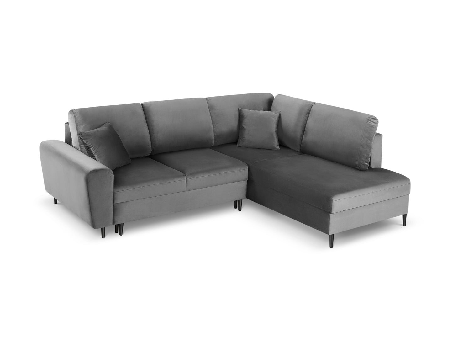 Kyoto Corner Sofa With Bed Function And Box, 5 Seats, 243x194 cm — Light Grey / Black Chrome Metal / Right
