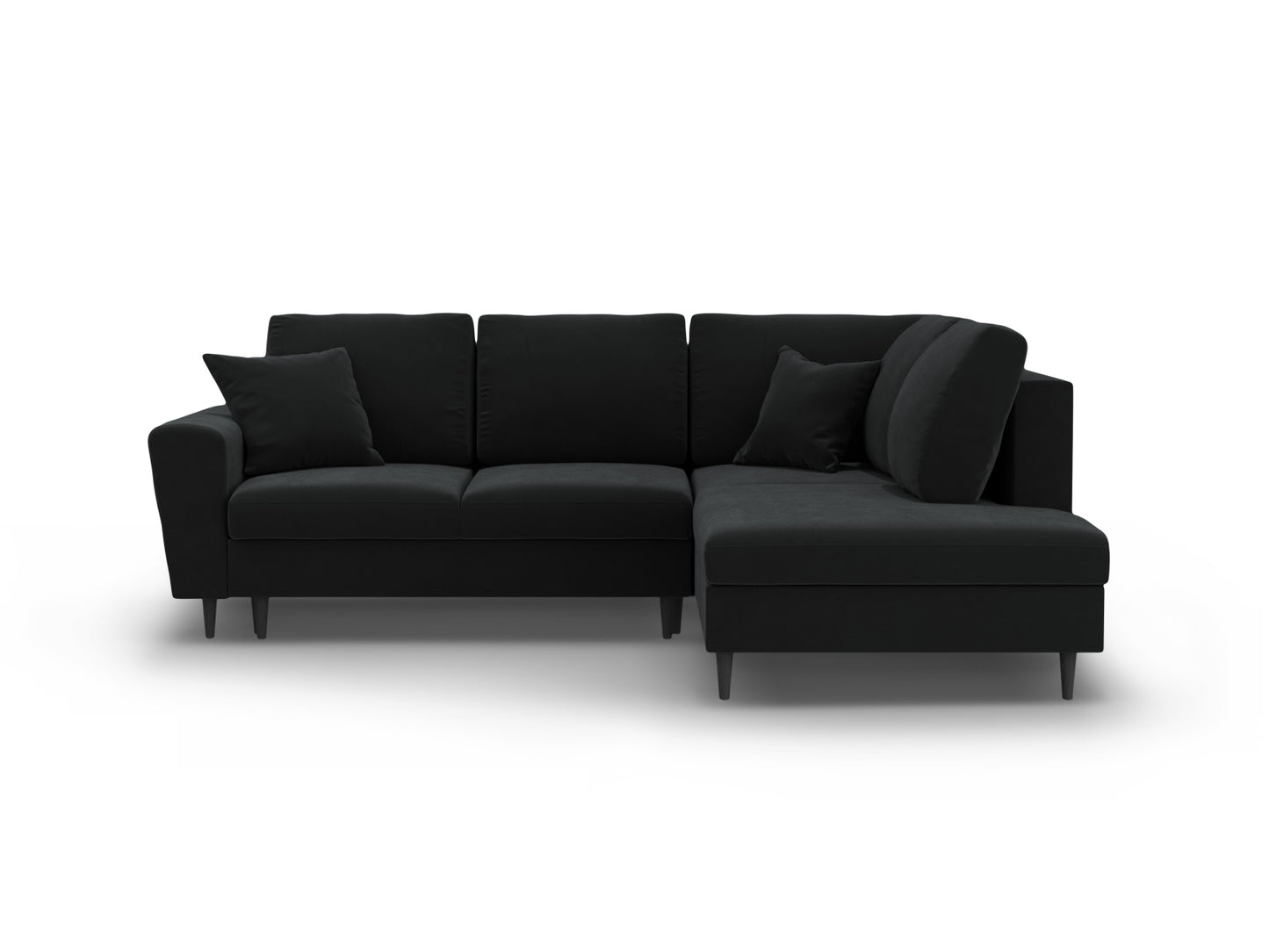 Kyoto Corner Sofa With Bed Function And Box, 5 Seats, 243x194 cm — Black / Black Beech Wood / Right