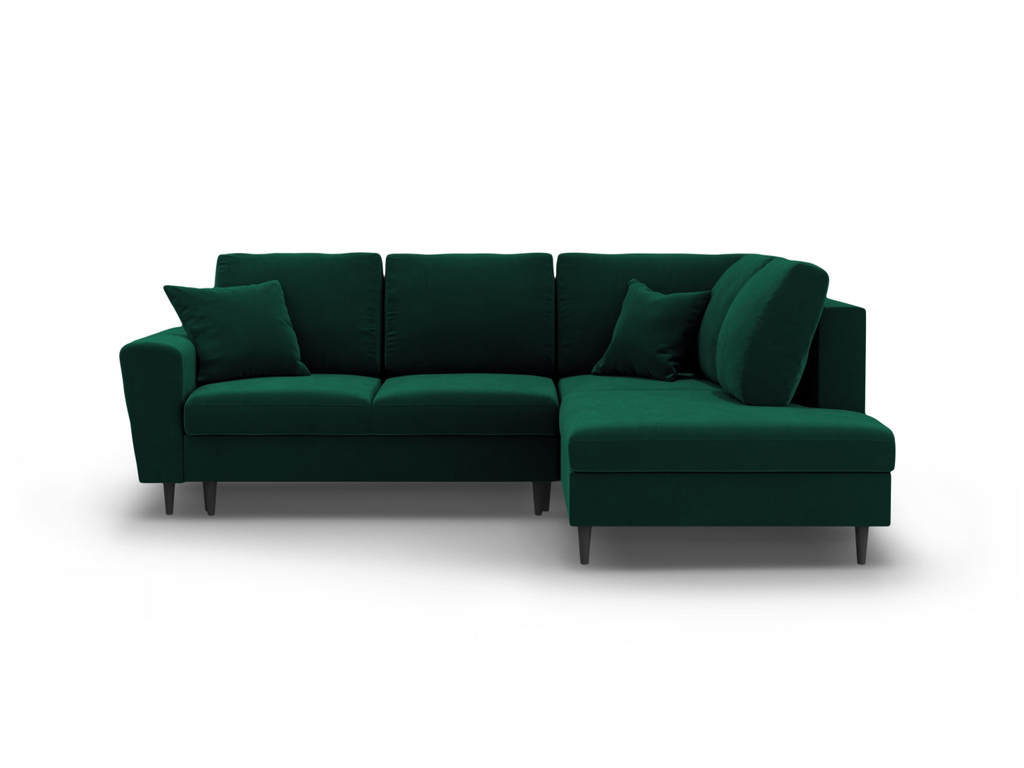 Kyoto Corner Sofa With Bed Function And Box, 5 Seats, 243x194 cm — Bottle Green / Black Beech Wood / Right