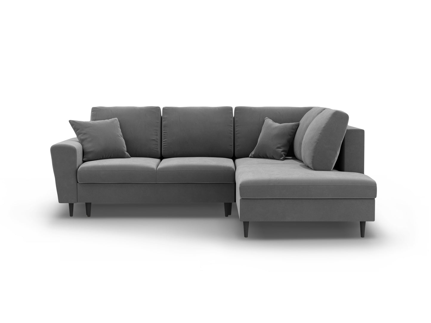 Kyoto Corner Sofa With Bed Function And Box, 5 Seats, 243x194 cm — Light Grey / Black Beech Wood / Right