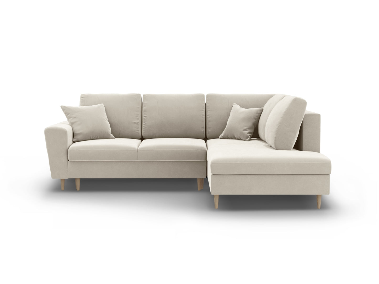 Kyoto Corner Sofa With Bed Function And Box, 5 Seats, 243x194 cm — Light Beige / Natural Beech Wood / Right